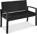 Best Choice Products Outdoor Bench 2-Person Wicker Garden Patio Benches Seating Furniture for Backyard, Porch w/Seat Cushion, 700lb Capacity - Black/Black