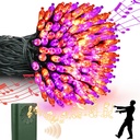 Halloween Lights 33ft 100 LED Battery String Lights with Motion Sensor Spooky Music or Battery Powered Orange & Purple 2 Colors in 1 Halloween Indoor Outdoor Decor