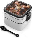 Deer Wearing Flowers Stackable Bento Box Double-layered Leak-Proof Lunch Box 1L Capacity Portable Lunchbox Durable Drop-Proof for Work Picnic Travel