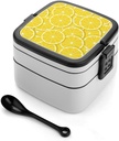 Fruit Lemon Slice Lunch Box with Handle Stackable 2 Layer Leak-Proof Bento Box Portable Food Containers for Unisex