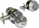 Polished Chrome Entry Entrance Keyed Round Knob Handle with Matching Single Cylinder Deadbolt Combo Pack (1 Set)