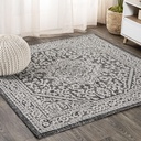 JONATHAN Y Medallion Weave Indoor Outdoor Square Area Rug 4X4 Gray/Black, Sinjuri Textured for Backyard, Patio, Porch, Easy-Cleaning, High Traffic, Pet-Friendly, Non-Shedding (SMB101D-4SQ)