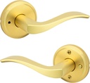 Kwikset Sedona Interior Privacy Door Handle with Lock, Door Lever for Bathroom and Bedroom, Satin Brass Reversible Keyless Push Button Lock Door Lever, with Microban Protection