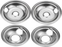 Chrome Stove Burner Drip Pans, Compatible with Whirlplool & Kenmore Electric Stove- Range Replacement Drip Pan for W10278125, 4 Pack(2x6" and 2x8")