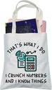 LEVLO Funny Accountant Gift That's What I Do I Crunch Numbers and I know Things Shopping Bags Graduation Gifts