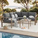 6 Pieces Patio Furniture Set, Wood-Look Metal Outdoor Sectional Furniture Conversation Set, L Shape Patio Couch with Side Table, 6.5" Thick Olefin Cushions for Garden, Backyard, Deck(Dark Grey)