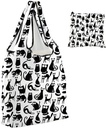 PWHAOO Cat Lover Gift Black Cats Design Folding Reusable Grocery Bag C-at Mom Mama Shopping Bag C-at Owner Gift