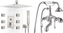 gotonovo Mixer Shower Faucet Set Brushed Nickel 12” Square Rainfall Shower Head 6 Body Spray Jets Clawfoot Tub Faucet Hand Held Shower Bathtub Faucet Set 2 Cross Handle with 3-3/8’’ Center