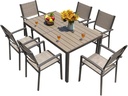 Homall Patio Dining Set 7 Pieces Outdoor Furniture with Large Table and 6 Textilene Chairs for Porch, Poolside, Yard and Garden, Brown