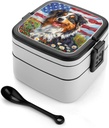 Australian Shepherd American US Flag Bento Box with 2 Compartments Adult Lunch Box Lunch Container for Meal Prep Work And Outdoors