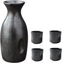 Sake Drinkware Japanese Ceramic Sake Cup Set 4 Sake Cup with a Bottle Black 5 Pieces Pottery Sake Cup Set Sake Gift Set