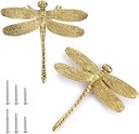 JUXYES Pack of 2 Brass Dragonfly Cabinet Knobs, Golden Tone Cupboard Door Knobs Decorative Dresser Drawer Handle Knobs for Dresser Drawer Cabinet Closet