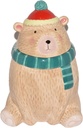 Adorable 10.5" Light Brown Bear wearing a Winter Scarf & Hat Ceramic Cookie Jar Canister
