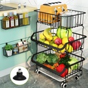 Fruit Basket, 1Easylife 3 Tier Stackable Metal Wire Basket Cart with Rolling Wheels, Utility Rack for Kitchen, Pantry, Garage, With 2 Free Baskets
