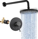 KES Shower Faucets Sets Complete, Rain Shower Head Shower Valve and Trim Kit Pressure Balance Wall Mount Shower System Matte Black, XB6202F18-BK