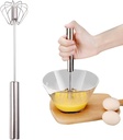 Upgraded Whisk Semi-Automatic Whisk,Stainless Steel Egg Whisks Hand Push Rotary Whisks Blender,Hand Push Mixer Tool for Home Egg Milk Kitchen Utensil (10 in)