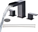Bathroom Faucet Oil Rubbed Bronze, 8 Inch Waterfall Bathroom Sink Faucet 3 Hole, Bathroom Faucet with Pop Up Drain & Hose, 2 Handles Faucet for Basin Lavatory Vanity