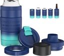 Ourokhome 5 in 1 Can Cooler, Stainless Steel Insulated Beverage Cup for 12 & 16 OZ Skinny & Regular Cans and Bottles, 100% Leak Proof Iced Coffee Tumbler with Lid, Blue and Mint