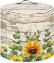 Wood Grain Sunflower Slow Cooker Covers Kitchen Appliances Dust Cover Round Air Fryer Cover Protective Cover Bag with Pocket and Handle Washable Rice Cooker Dust Cover