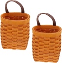2pcs Wall Hanging Basket Set Woven Storage Organizer for Kitchen Home Natural Fruit Snack Holder Stylish Decorative Basket with Handle Honey Color