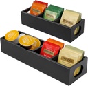 2 Pack Tea Bag Organizer, Black Wooden Tea Bag Holder, Tea Storage Containers with 4 Slots, Sugar Packet Holder, Tea Bag Caddy Box for Countertop,Black