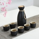 Sake Set 7 Pieces Sake Set, Black Glaze Ceramics Wine Glasses Set, Quaint Texture, for Cold/Warm/Hot Sake/Shochu/Tea,