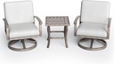 HAPPATIO Aluminum Outdoor Bistro Set - 3 Piece Swivel Rocker Patio Chairs with Thick Cushions and Side Table, Small Patio Furniture Set for Backyard Porch Balcony Front Porch (Gray)