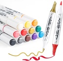 TRANSON 12 Colors Chisel and Brush Dual-tip Acrylic Paint Marker Pen Set for Canvas Rock Wood Leather Ceramic DIY Painting