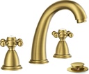 FORIOUS Brushed Gold Bathroom Faucet, Bathroom Sink Faucet 3 Hole with Pop Up Drain and Water Hose Supply, 2 Cross Handle Design, for Vanity RV Farmhouse Sink