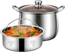Stainless Steel Stockpot Seafood Steamer with Glass Lid and Basket - 6.7/8.6/10.9Qt Sauce Pan Deep Chicken Stew Pot Multipurpose Stock Pot Pasta Soup Pot for Dumplings, Vegetables or Fish (24cm)