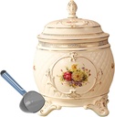 Ceramic Rice Jar With Lid And Measuring Cup,Handcrafted Rice Canister Large- Elegant Ceramic Food Container- For Cereal Flour Sugar Nuts Snacks Pet(FLOWERS,11lb/5kg)