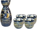 Sake Set Japanese Sake Cup Set Japanese Traditional Hand Painted Sake Set, Brushed Blue Wine Set, Porcelain Pottery Ceramic Cups Crafts Wine Glasses, 5 Piece Sake Pot Set