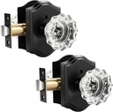 KNOBWELL Glass Door Knobs Interior, Vintage Privacy Crystal Door Knobs for Bedroom &Bathroom, Matte Black Door Locksets, Push Pin Button Inside Lock, 2 Pack