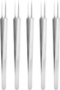 HARFINGTON 5pcs Stainless Steel Precision Tweezers 6.3 Inch Long Handle Pointed Tip Tweezers Multi Purpose for Craft Industrial Work Laboratory Use, Silver