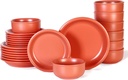 GZG Vintage Series - Ceramic Dinnerware Set for 8, 24 Pieces Stoneware Plates and Bowls Set, Lead-Free, Handcrafted Dishes Set, Microwave & Dishwasher Safe - Terracotta Red
