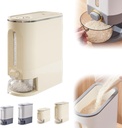 Rice Dispenser, Cereal Containers Storage Sealed Water Proof, Cereal Dispenser with Lid with Measuring Cup and Time Dial, Clear Visible Design, Food Safe, for Corn, Soy, Grain Dry Foods (Beige, Large)