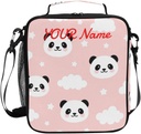 Personalized Name Lunch Boxes for Kids Girls Panda Customized School Lunchbox Bag Insulated with Shoulder Strap,Cute Panda with Clouds,Lb260