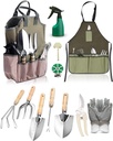 Garden Tool Set, Beswill 12 Pieces Heavy Duty Gardening Hand Tools with Garden Tools Organizer Handbag, Apron, Rust-Proof Stainless Steel Gardening Kit, Wood Handle, Ideal Garden Gifts for Women Men