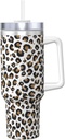 Gold Glitter Black Leopard Animal Print 40 Oz Tumbler With Handle And Straw Lid, Insulated Reusable Stainless Steel Travel Mug Iced Tea Or Coffee, Smoothie And More