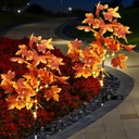 2 Pack Fall Solar Lights Outdoor Decorative, 35 LED Maple Leaf Solar Stake Lights Waterproof Fall Decor for Autumn Garden Yard Outside Pathway Halloween Thanksgiving Decorations