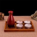 Japanese Sake Set 6 Pieces Traditional Japanese Sake Set with Wooden Tray Retro Porcelain Crafts Red Traditional Hand Painted Sake Set