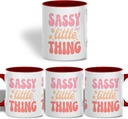 Sassy Little Thing Coffee Mug, 11oz Ceramic Mug with Retro Groovy Lettering, Fun Aesthetic Coffee Cup, Trendy Pink and Orange Quote Tea Cup, Gift for Women and Girls, Durable and Microwave Safe