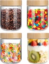 OcePor 4 Pack 16oz Glass Jars with Bamboo Lids, Over Night Oats Container with Airtight Lid, Glass Snack Storage Salad Jars For Food, Yogurt, Sugar and Flour,Coffee Bean, Cookie, Cereal