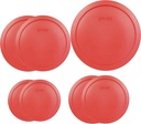 Pyrex Bundle - 7 Items: (1) 6/7-Cup (2) 4-Cup,(2) 2-Cup, (2) 1-Cup Red Lids Made in the USA