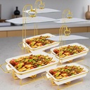 Ceramic Chafing Dishes for Buffet 4 Pack,Chafing Dishes Set with Golden Frames and Supports,2L Food Warmers for Parties Buffet for Weddings,Parties, Banquets,Catering Events