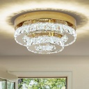 Gold Crystal Chandelier Flush Mount Ceiling Light, 9.8" Surface Mount LED Fixture with Built-in Light, Mini Bedroom Light 6000K