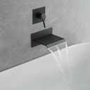 Black Wall Mount Bathtub Faucet Bathroom Tub Filler High Flow Single Handle Shower Faucets Waterfall Tub Spout Rough in Valve Bathroom Sink Faucet Matte Black