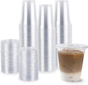 TashiBox plastic cups with lids [12 oz 100cups&100flat lids],Clear Crystal disposable plastic cups,smoothie cups