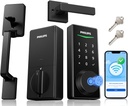 Philips WiFi Smart Keyless Entry Door Lock Deadbolt With Handle Set, Built-in WiFi, App Remote & Voice Control, Fingerprint Smart Lock For Front Door, Touchscreen Keypad Front Door Lock Set, Auto Lock