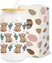 Highland Cow 16 oz Can Glass Cups with Lids and Straws - Cow Gifts Set for Women Lovers